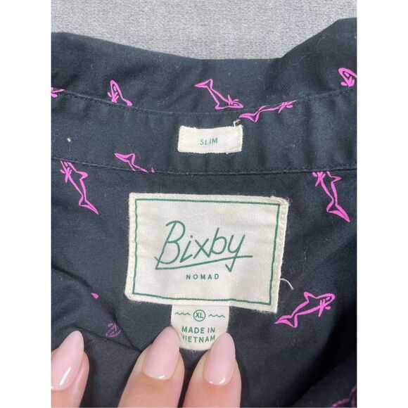 Bixby Slim Fit Shark Print Button Shirt Mens XL Black Neon Pink Coastal Casual - Picture 3 of 9